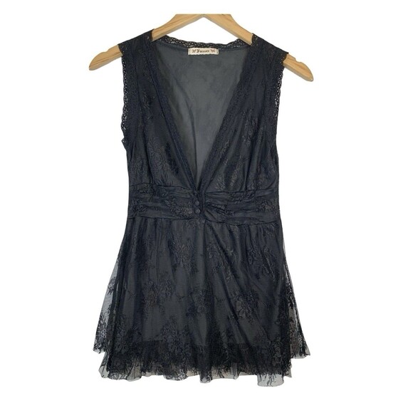 Forever Black Lace Lined Goth Whimsigoth Romantic Sexy Babydoll Top Size Small - Picture 1 of 9